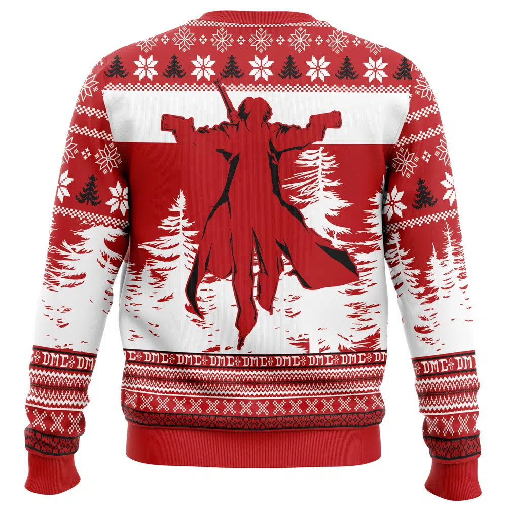 Santa May Cry DMC Ugly Christmas Sweater BACK mockup - Devil May Cry Shop